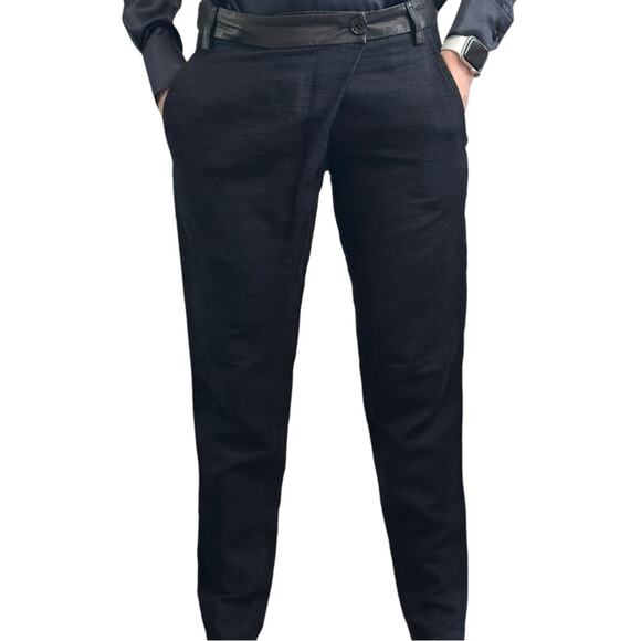 Vtg Damir Doma Pagra Crossover Trousers size FR 36 Navy Textured Leather Trim - Picture 1 of 14